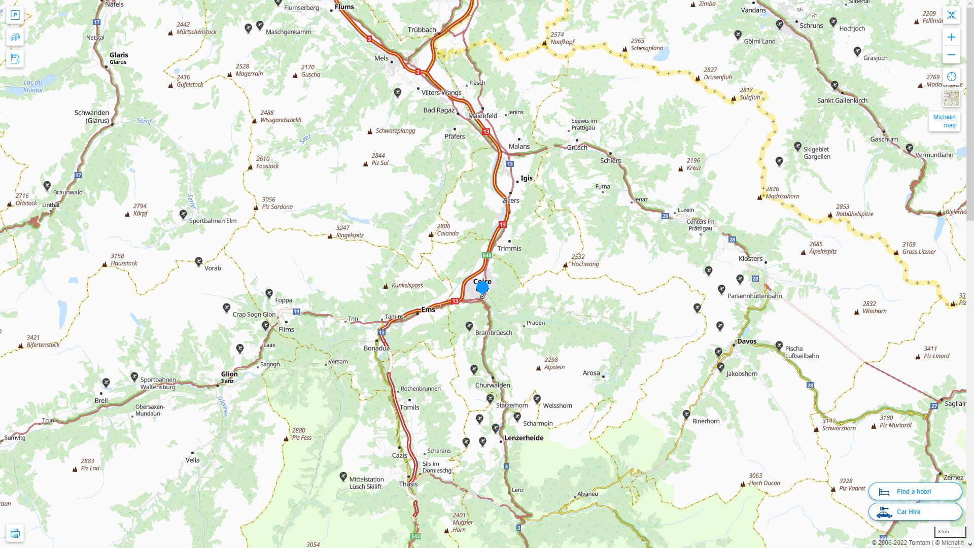 Chur Suisse Autoroute et carte routiere